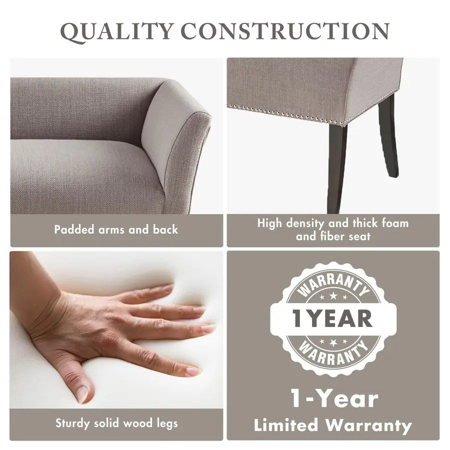 Upholstered Accent Bench with Back – Nailhead Trim Entryway Bench