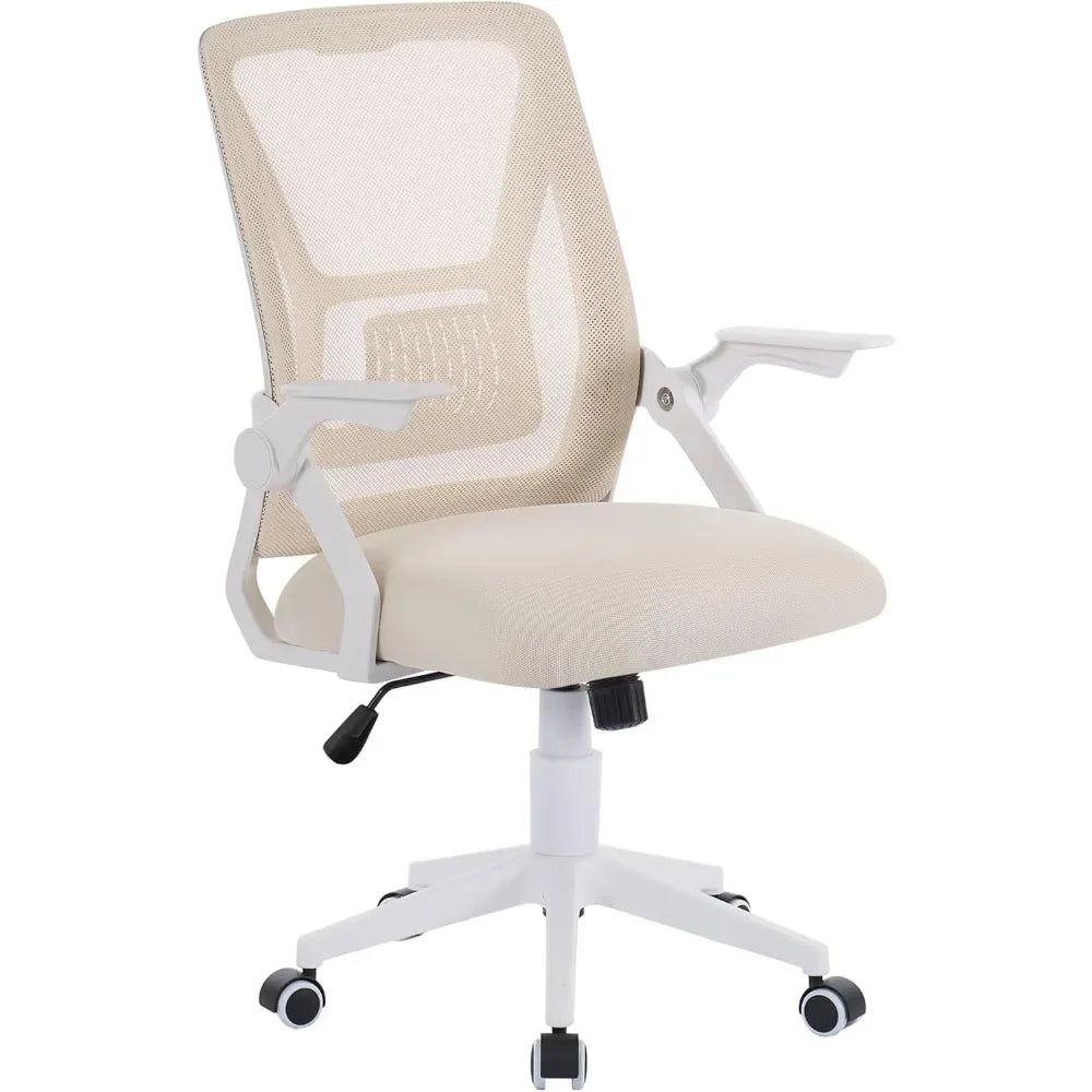 Beige Desk Chair Mid-back Swivel Ergonomic Office Chair With Adjustable Arms Mesh Lumbar Support for Computer Task Work Gaming