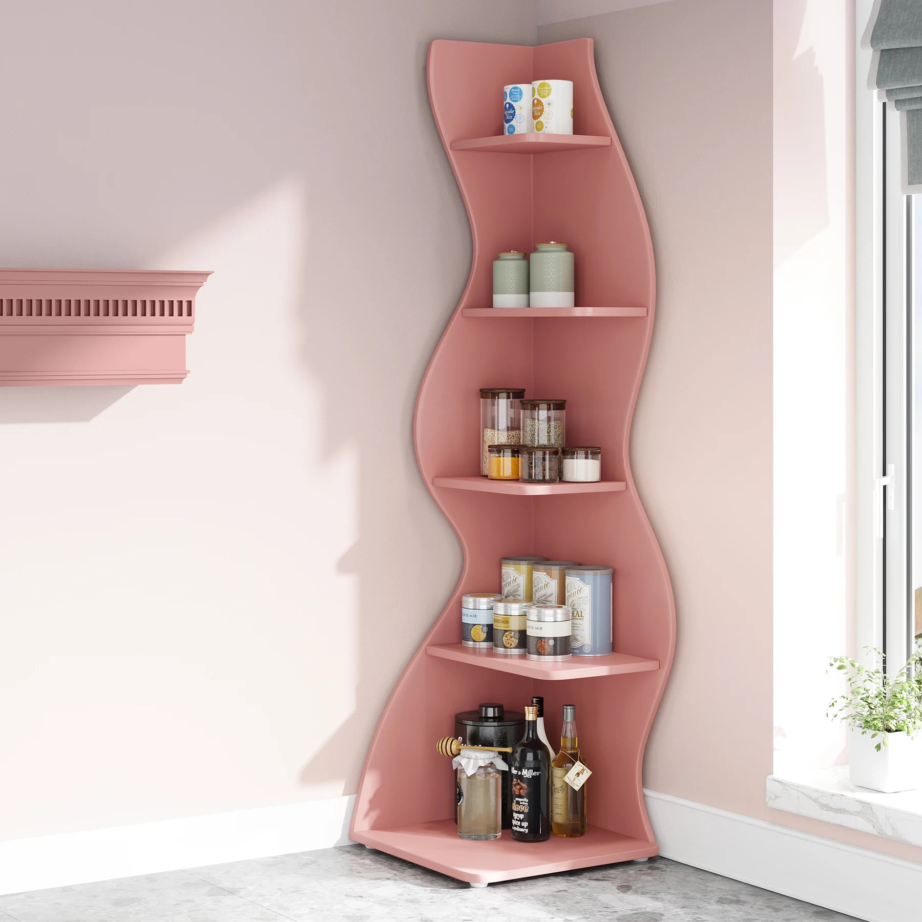 Tribesigns Modern 5-Tier Corner Bookshelf – Wall Corner Storage Rack & Plant Stand