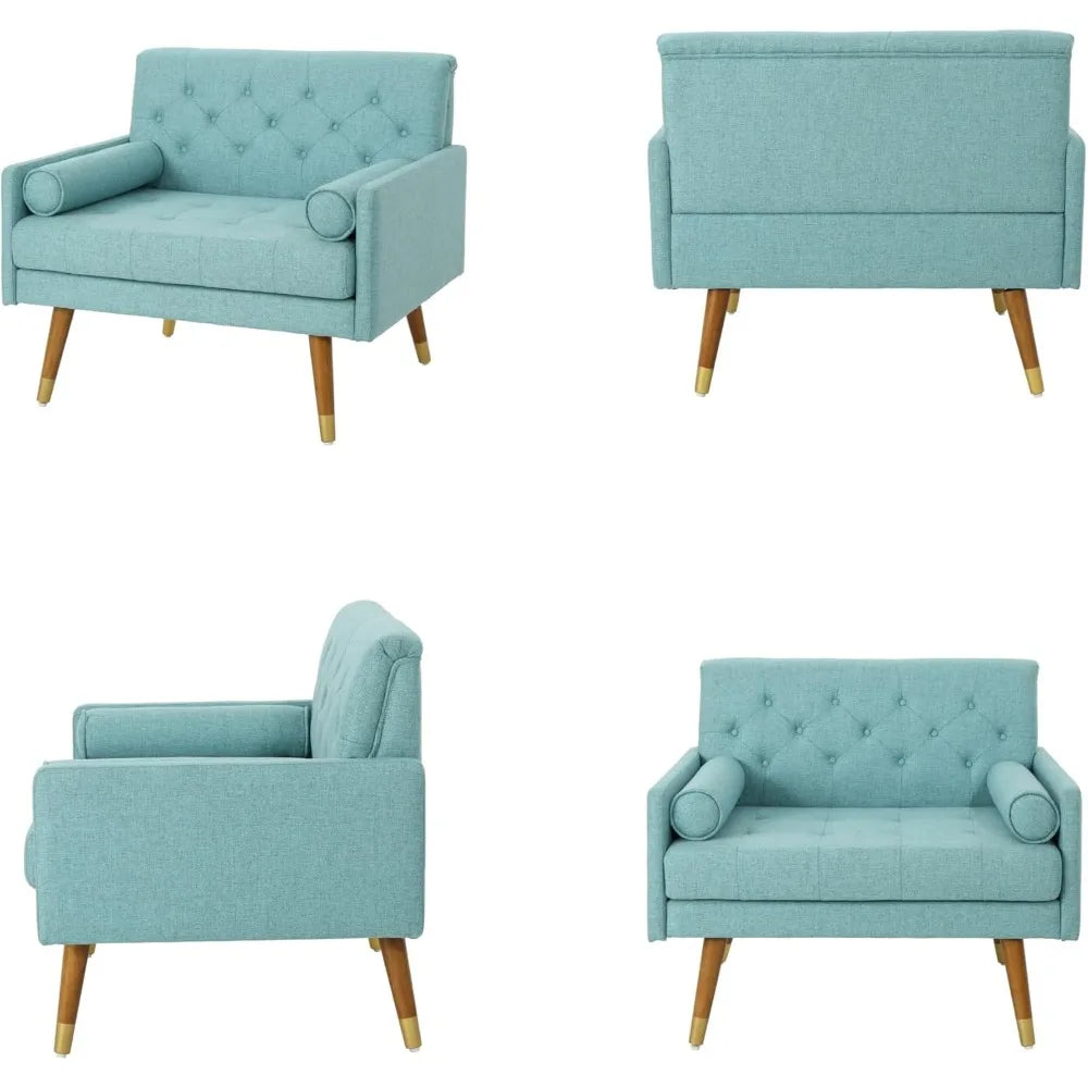 Mid-Century Style Upholstered Armchair with Tufted Back, Blue Accent Chair for Living Room or Bedroom, Single Sofa for Modern Ho
