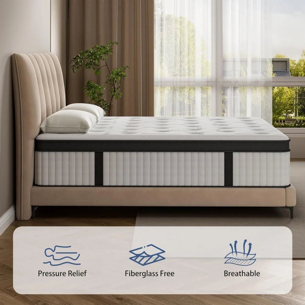 Hybrid 10-Inch Queen Mattress, Memory Foam and Pocket Coil, Breathable and Medium Firm, Fiberglass-Free