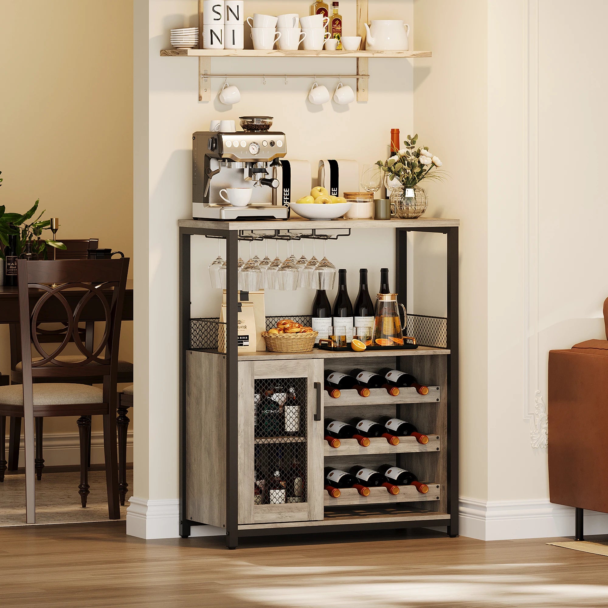 Industrial Wine Bar Cabinet – Removable Wine Storage with LED Lights