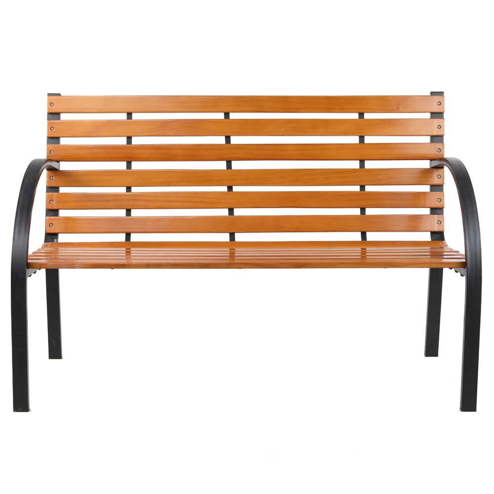 48" Hardwood Slotted Steel Cast Iron Frame Outdoor Patio Garden Bench Park Seat Classic Design, Blend Perfectly With Nature