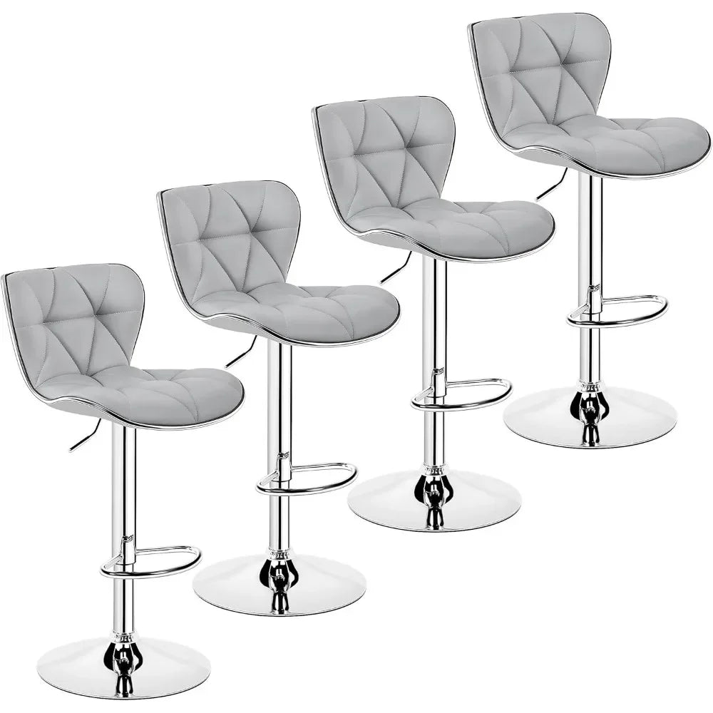 Adjustable Swivel Bar Stools – 4-Piece PU Leather Set with Shell Back