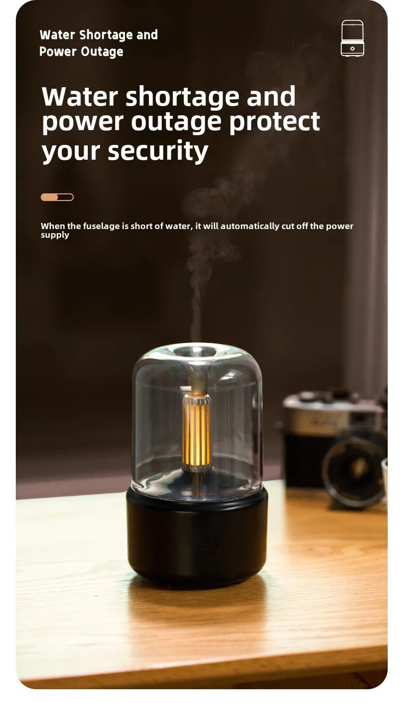 120ml Aromatherapy Humidifier Ultrasonic Humidifier with Creative Candlelight Design USB Air Humidifier for Sleep Aid Home Decor