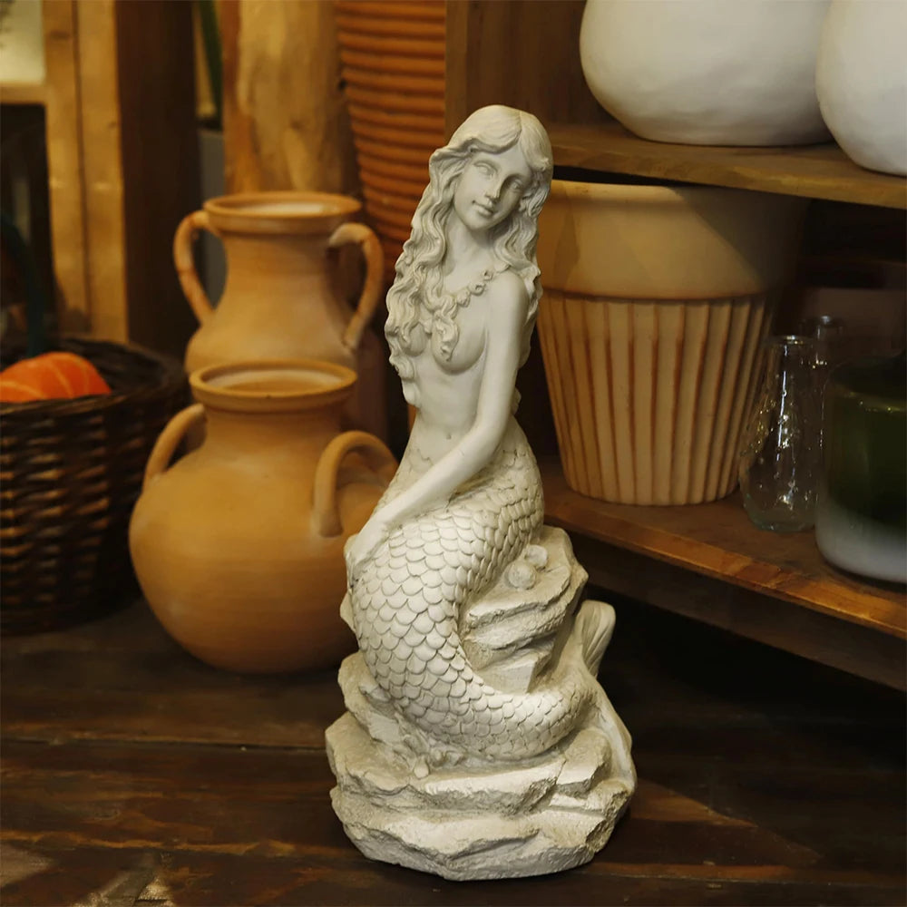 Outdoor Garden Mermaid Statue, Outside Sculpture Decor for Lawn Patio Pool, Mermaid Figurine Collectible Nautical Fairy Tale