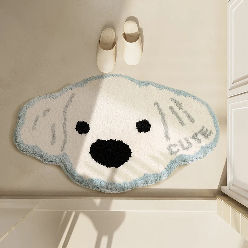 VIKAMA Maltese Cute Dog Short Plush Bedroom Bedside Girly Carpet Bathroom Absorbent Wearable Floor Mat Home Decoration