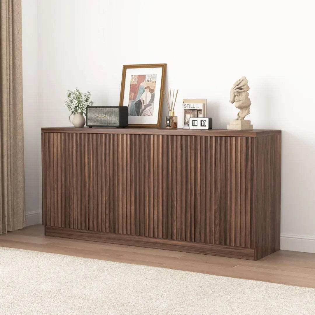 63‘’Fluted Sideboard with Storage 4 Doors & Adjustable Shelves Buffet Cabinet Large Modern Credenza Accent Console Cabinets