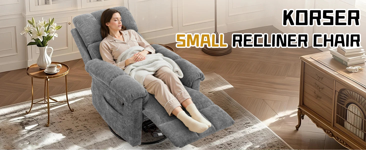 Korser Swivel Rocker Recliner Chair with Side Pockets Small Recliner for Small Spaces for Living Room, Nursery, Chenille