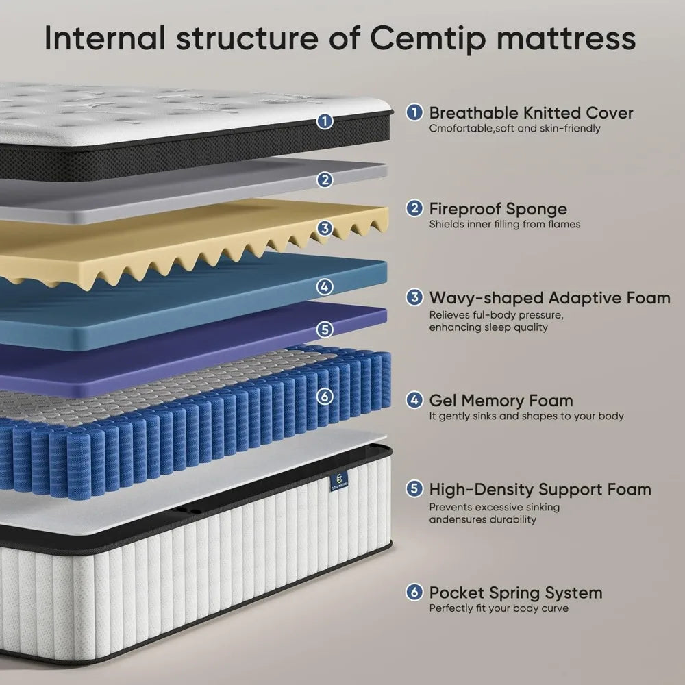 Hybrid 10-Inch Queen Mattress, Memory Foam and Pocket Coil, Breathable and Medium Firm, Fiberglass-Free
