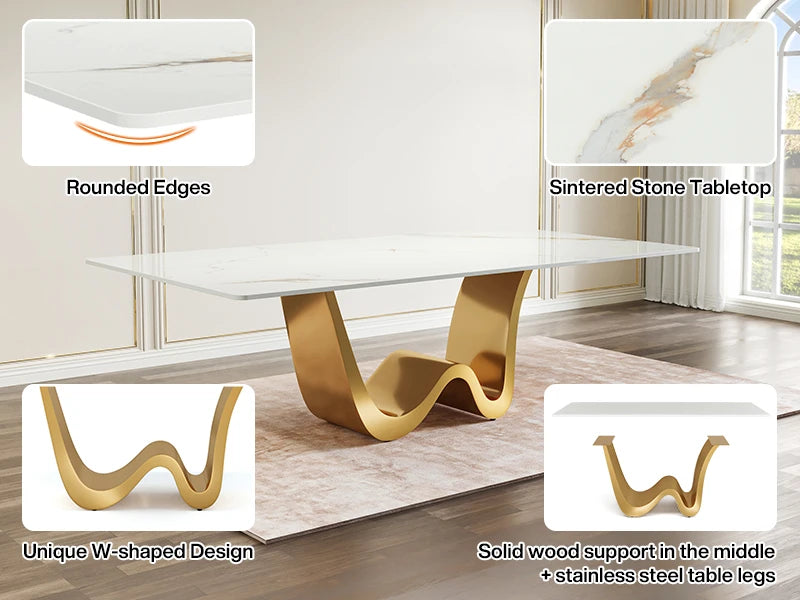 Tribesigns 78.74" Sintered Stone Dining Table for 6-8, Modern Rectangle Dining Table, Luxury White & Gold Kitchen Table