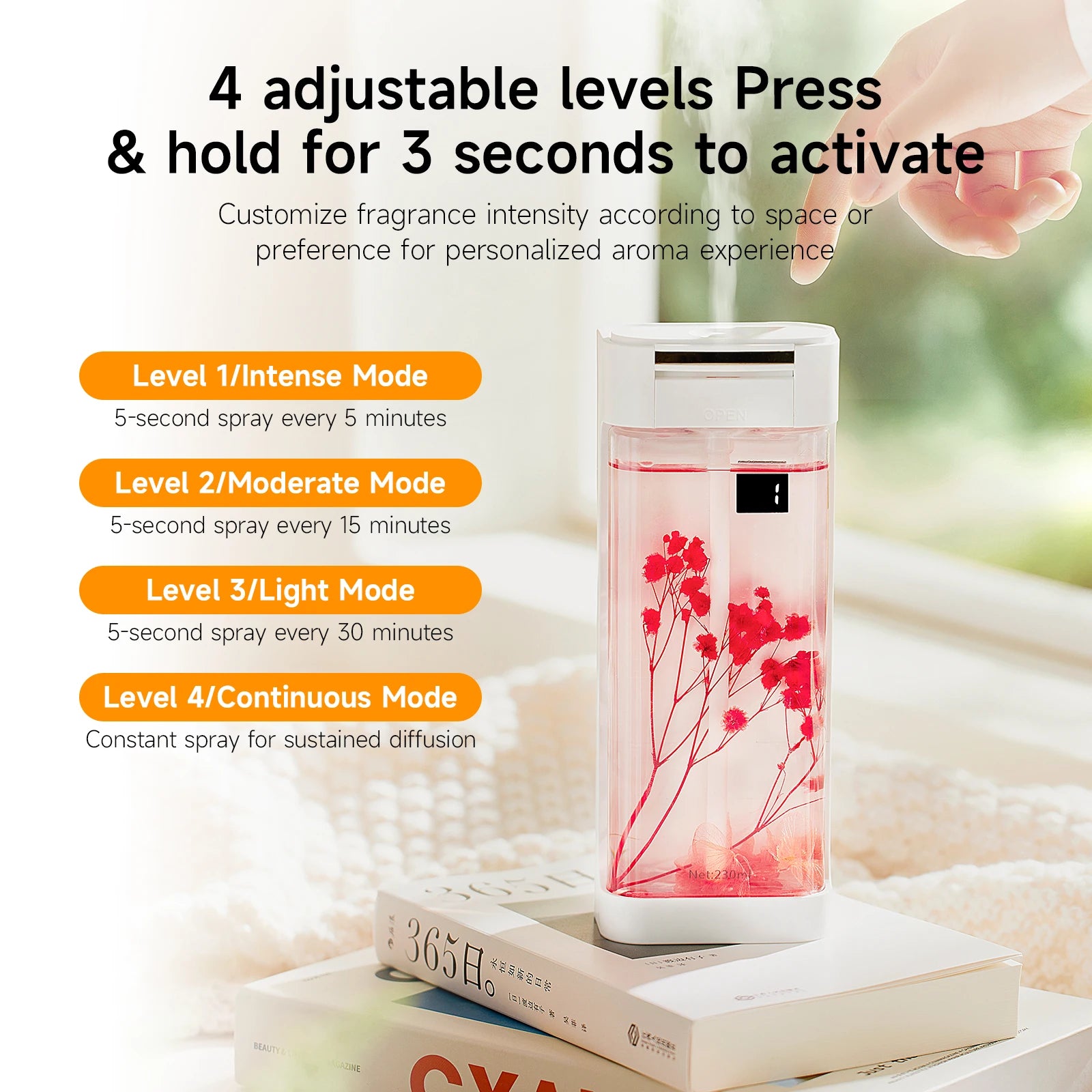 230ml Large Capacity Ultrasonic Aroma Diffuser,  (Desktop/Wall-Mount) Quiet USB Diffuser with 4-Setting Timer for Home, Hotel