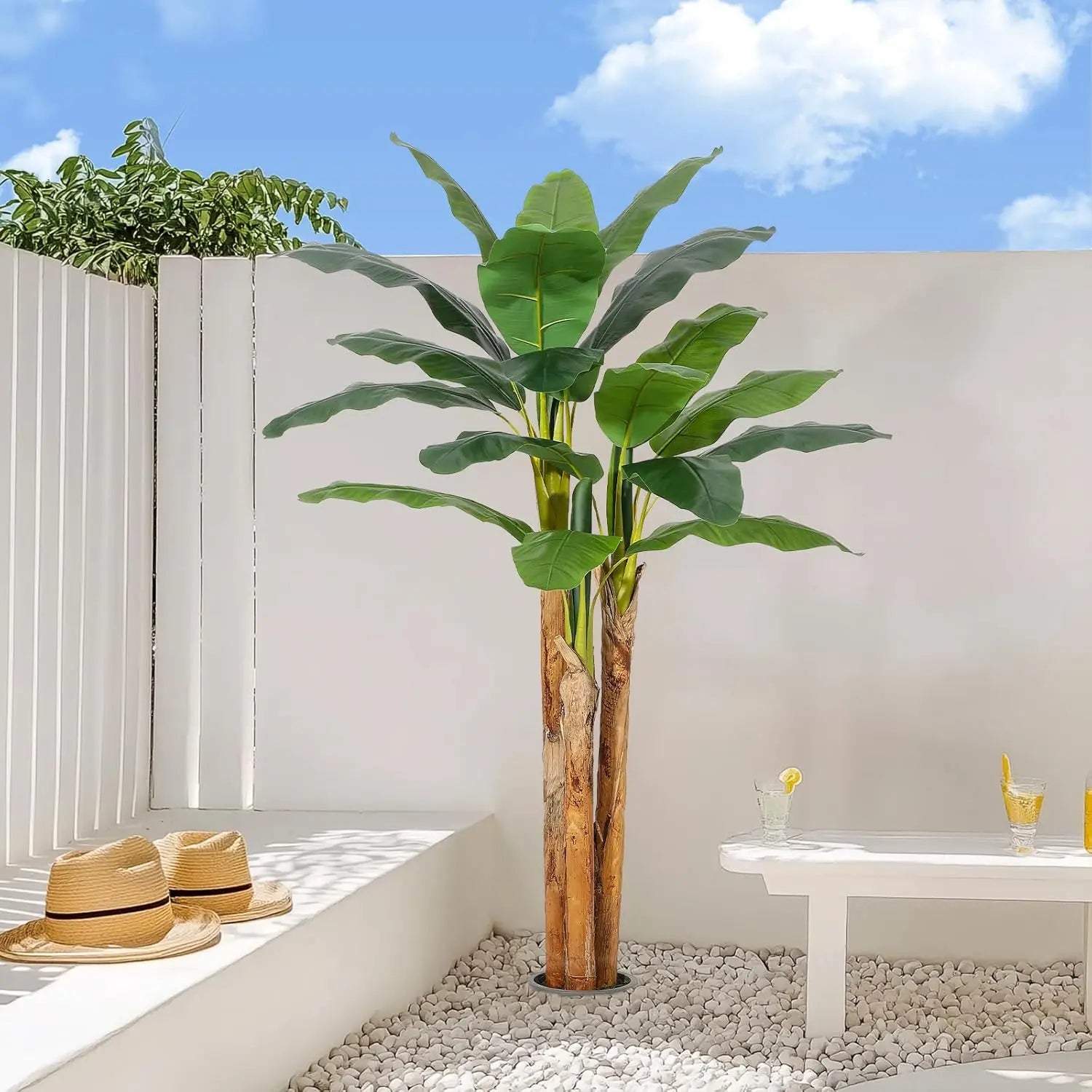 Artificial Banana Tree with Grey Planter, Artificial Plants with 11 Banana Leaves Plant for Home Office Decor