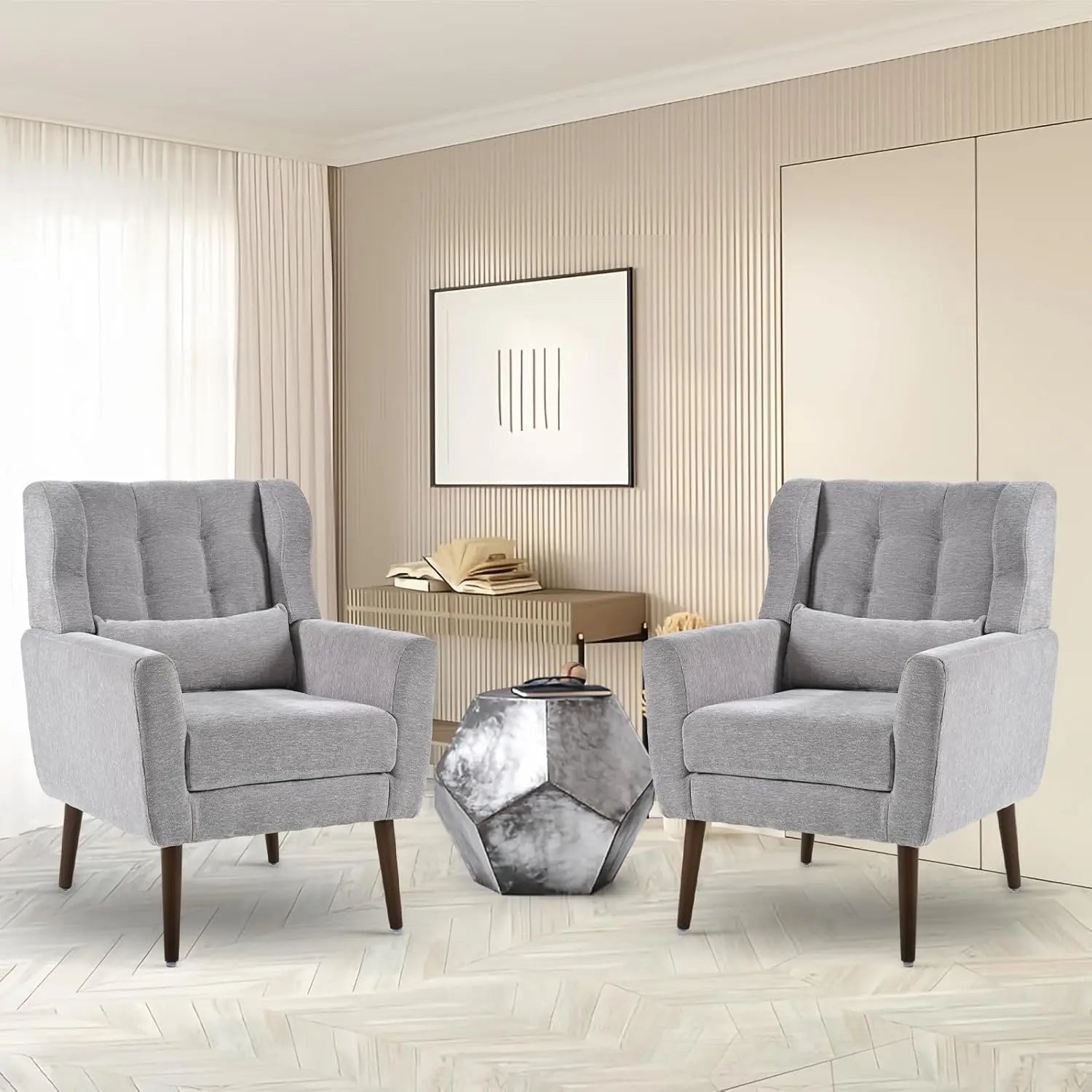 Chenille Accent Chairs – Set of 2 Modern Lounge Armchairs