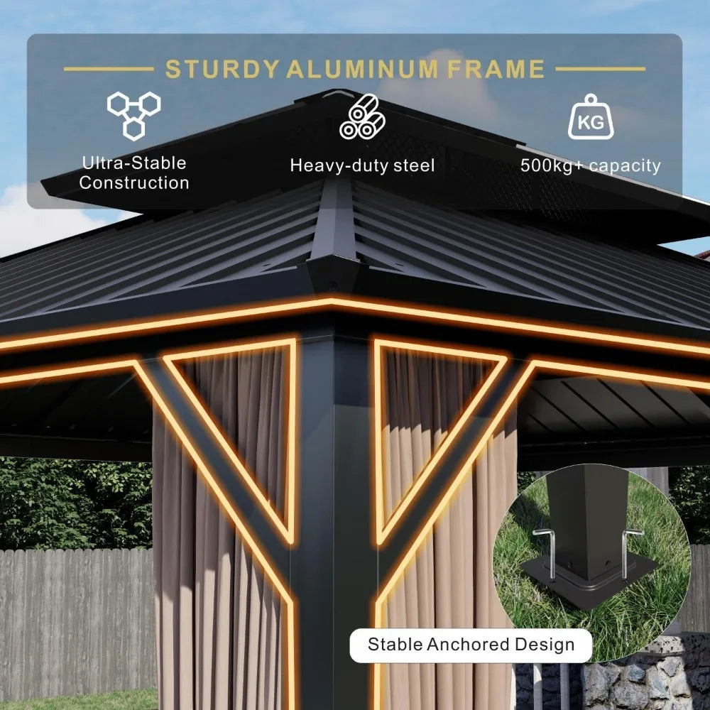 Hardtop Gazebo – 10 ft × 12 ft Aluminum Frame Outdoor Pavilion