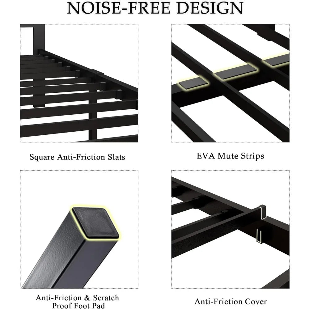 Twin Size Metal Platform Bed Frame with Fabric Headboard – 12″ Underbed Storage (Dark Grey)