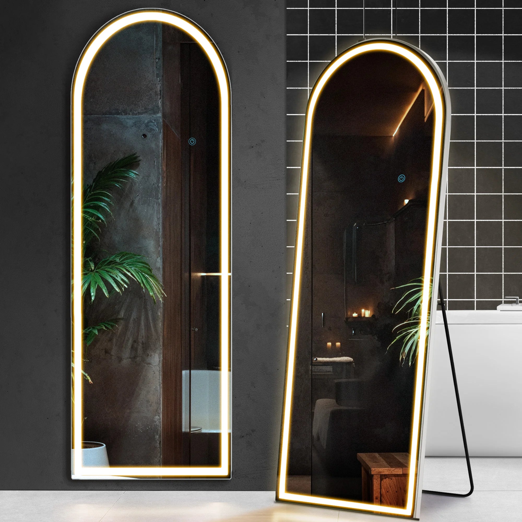 JHK 63"x20" Led Full Length Mirror 3 Color Lighting Dimming Aluminum Alloy Frame Standing Hanging Floor Mirrors For Living Room