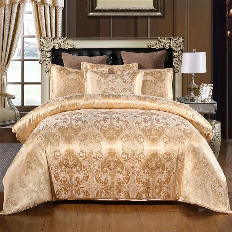 Luxury Satin Jacquard Single Double Duvet Cover Set High End European Wedding King Size Bedding Set Queen Size Quilt Cover Set