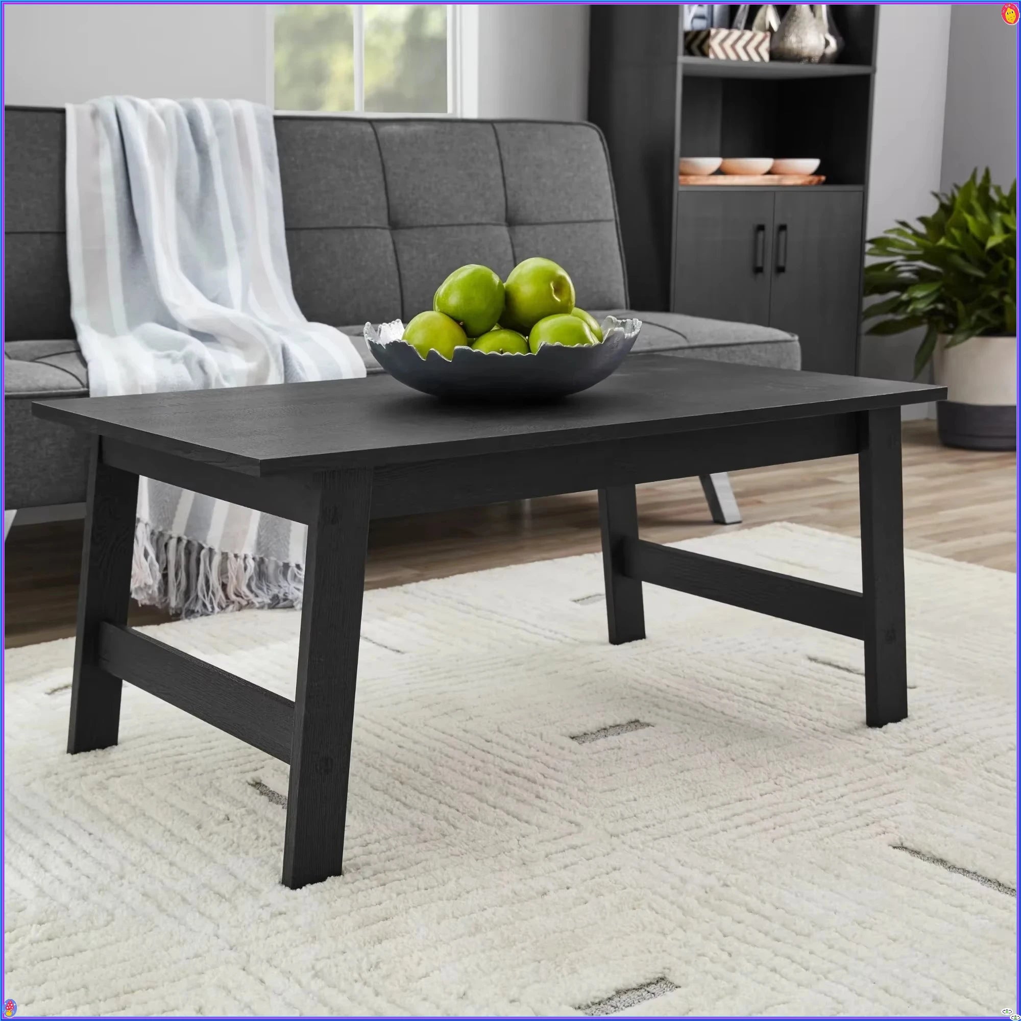 Modern Rectangular Black Wood Coffee Table – Sturdy Sofa Table for Living Room, Farmhouse & Apartment Décor