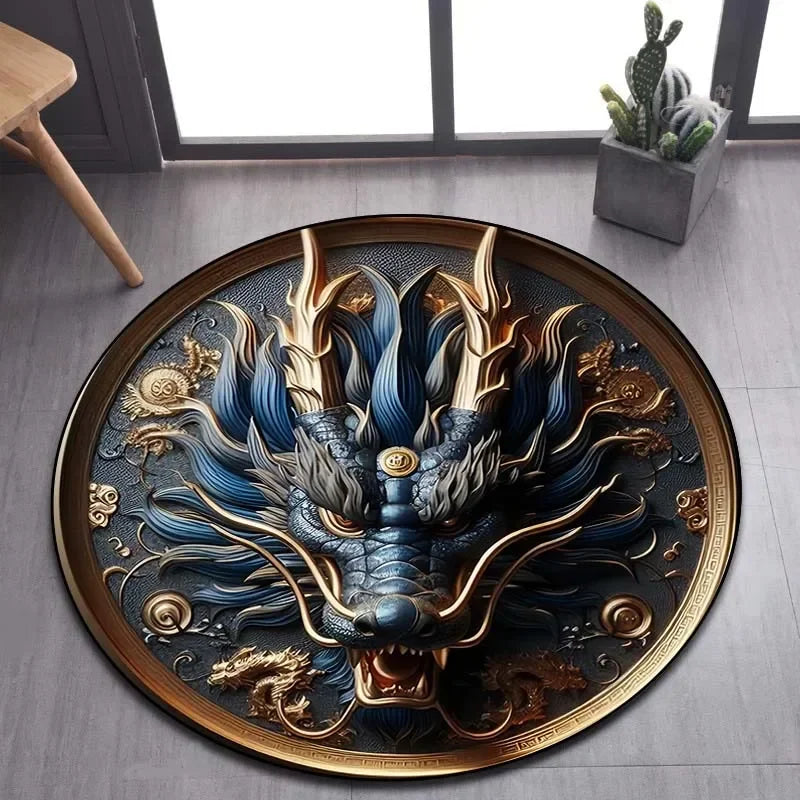 Cartoon 3D dragon pattern round carpet, suitable for living room bedroom sofa game room decoration carpet, non-slip floor mat