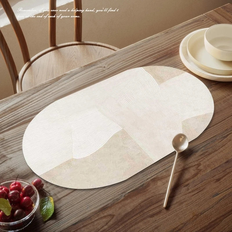 Oval Kitchen Placemats Faux Leather Table Coffee Mats Oil-Proof Waterproof Kitchen Place Mats Dining Home Kitchen Table Decor