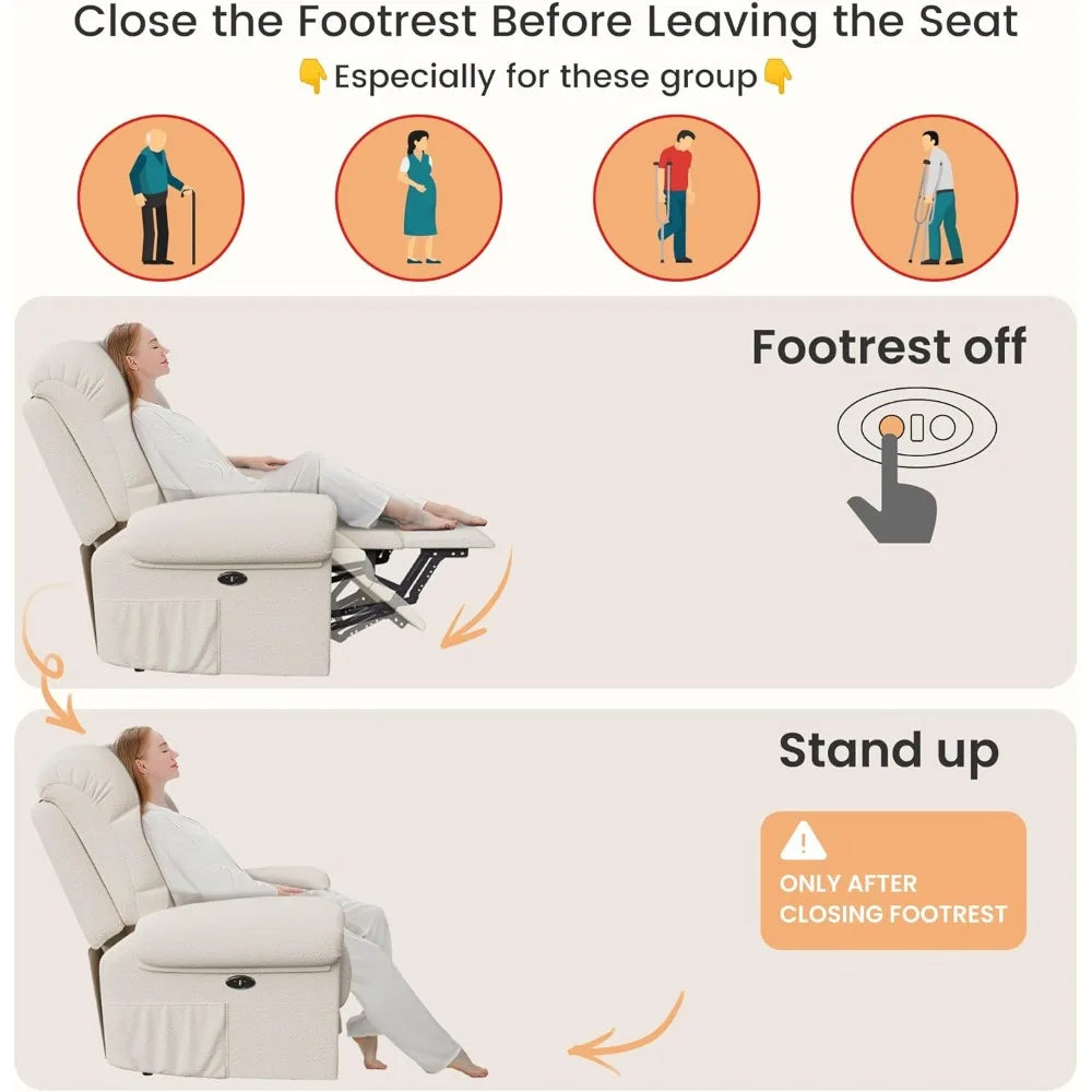 Adjustable Power Recliner Chair, Soft Teddy Electric Recliner Chair, Power Recliners with USB Port, Eco-Certified Small Recliner