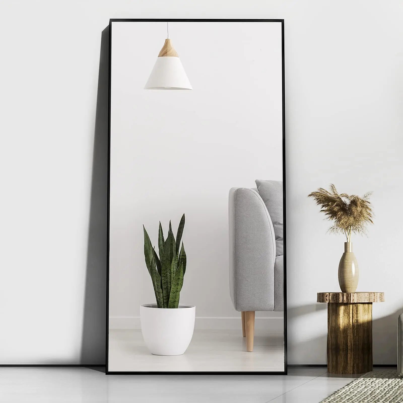 CASSILANDO Full Length Mirror 65" * 24 ", Floor Standing Mirror,  Black Metal Frame Mirror， Full Body Mirror