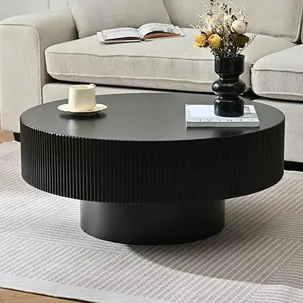 Modern Round Coffee Table with Sturdy Base – Wooden Center Table for Living Room