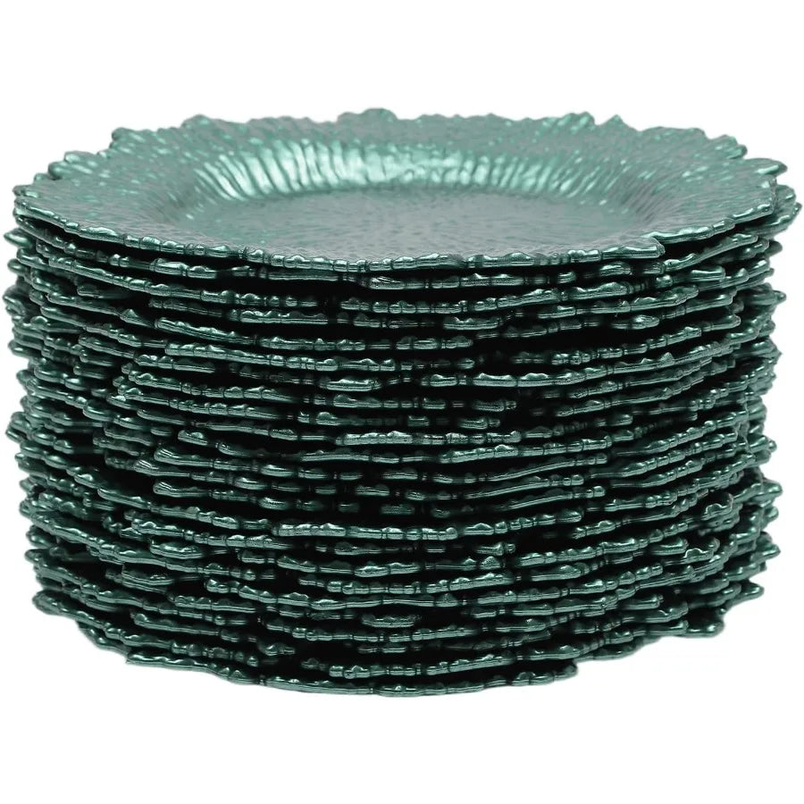 24PCS 13″ Round Plastic Charger Plates – Reef Design with Ruffled Rim