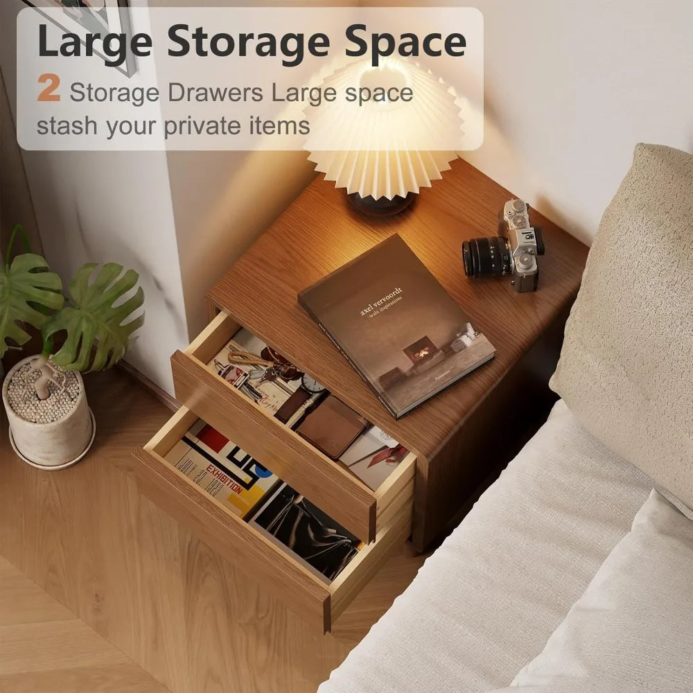 Solid Wood Nightstand, Walnut Nightstand with Drawers Mid Century Modern Night Stand,Wood Night Stands,Small Bedside Table for B