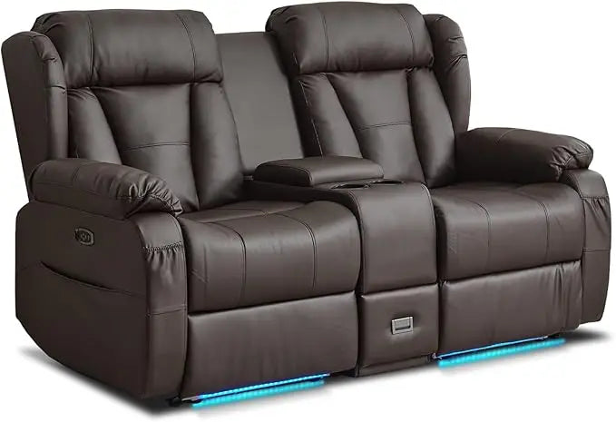 Power Reclining Loveseat Sofa, Loveseat Recliner Couch with Console, RV Recliners for Travel Trailers, Home Theater Seating