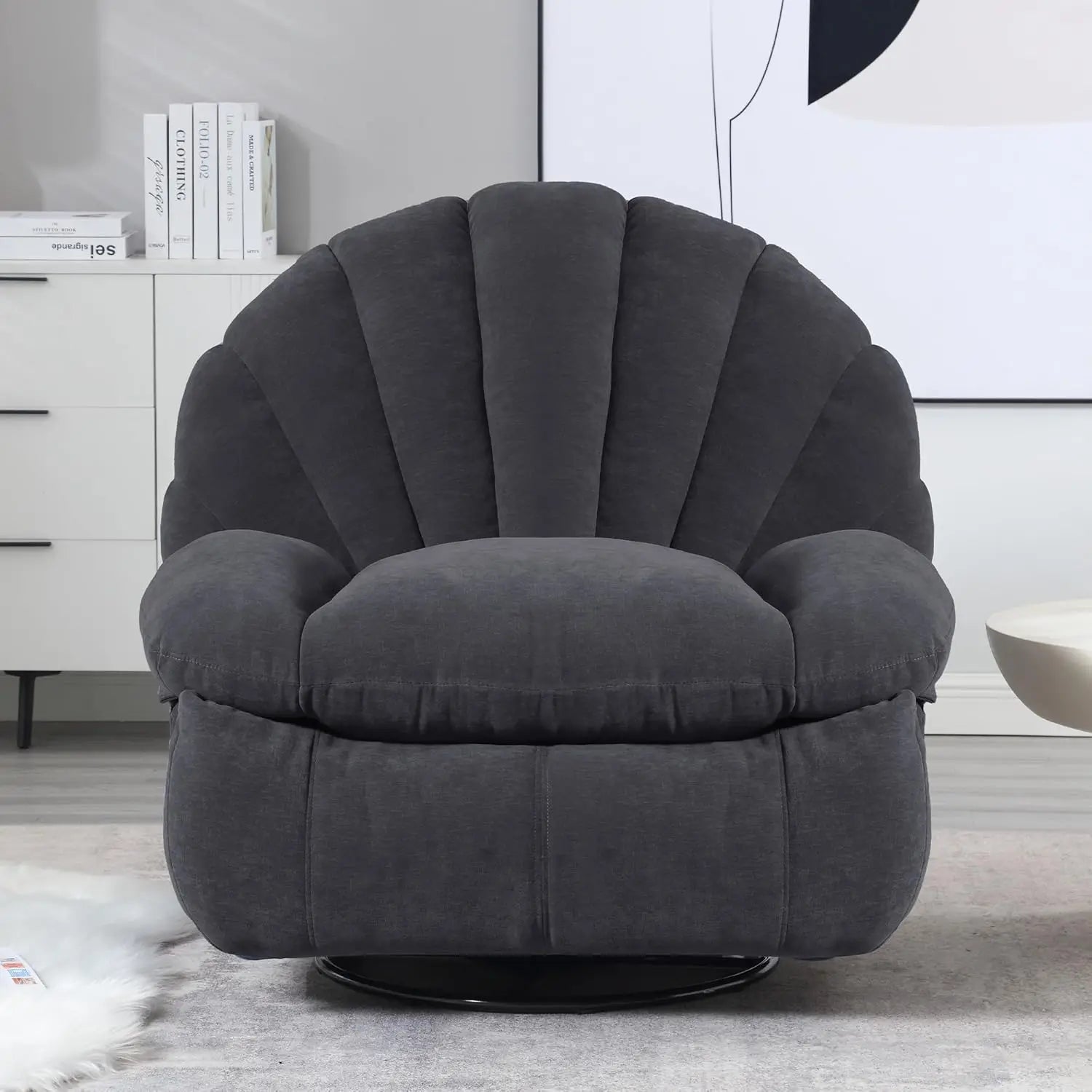 Swivel Recliner Rocker Chair – Shell-Shaped Upholstered Lounge with Storage
