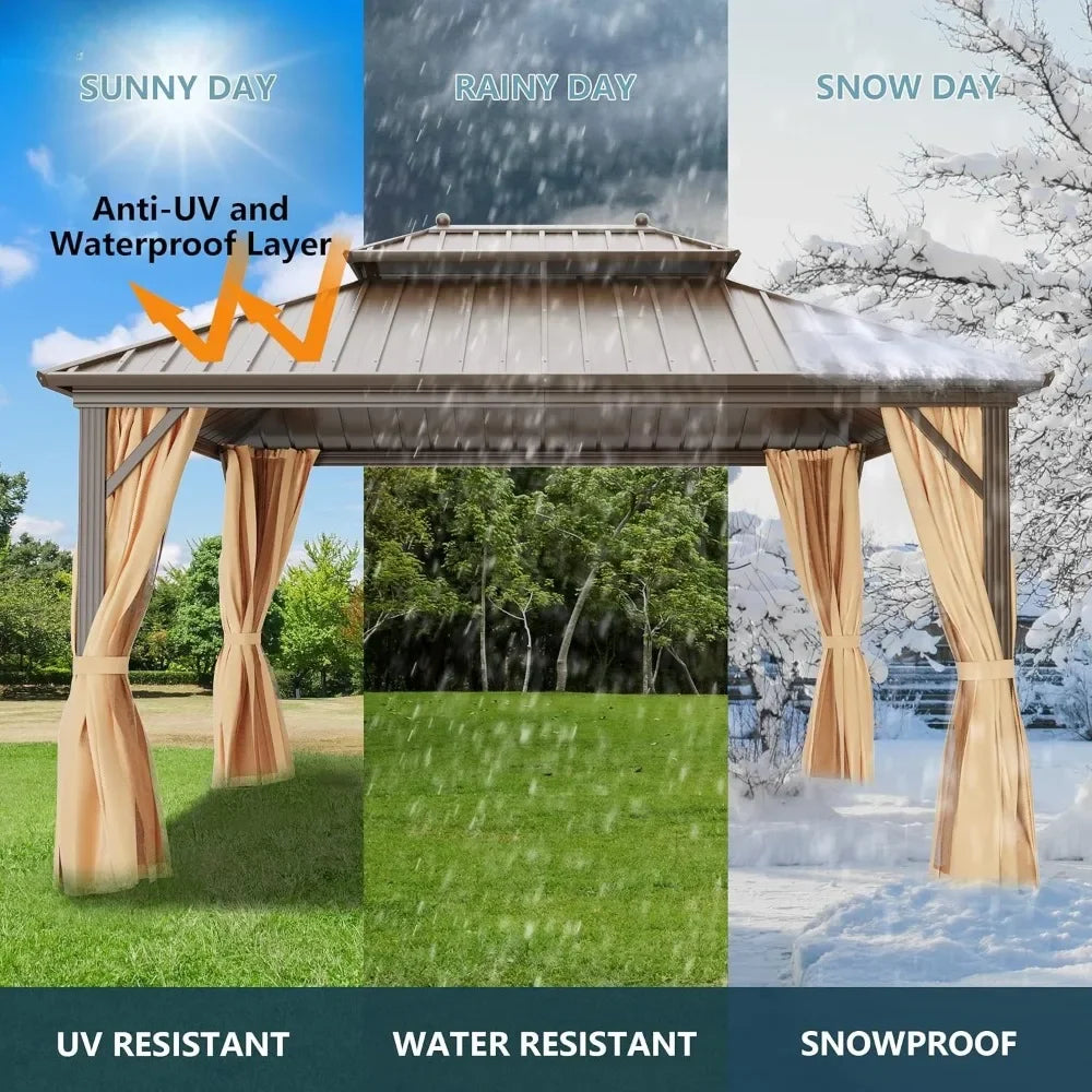 Hardtop Patio Gazebo – 10 ft × 10 ft Aluminum Frame with Double Roof