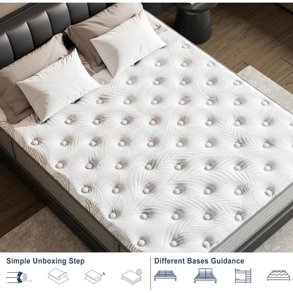 Queen Mattress 12 inch Colchones Memory Foam Queen Size Mattress in a Box Hybrid Medium Firm/Fireproof Grade III Anti Pilling