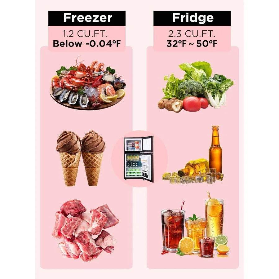 3.5 Cu.Ft Mini Fridge with Freezer Compact Refrigerator with 2 Doors for Office Kitchen Dorm and Bedroom Small Fridge with 7 Le