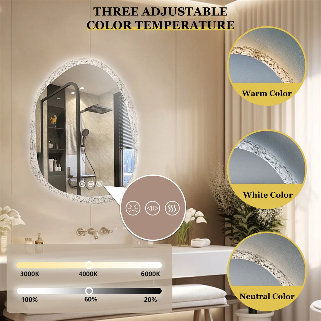 Unique Frameless Mirror LED Light Bathroom Mirror Wall Mounted Backlit Vanity Mirror Designed with Touch Sensors Dimmable Defog