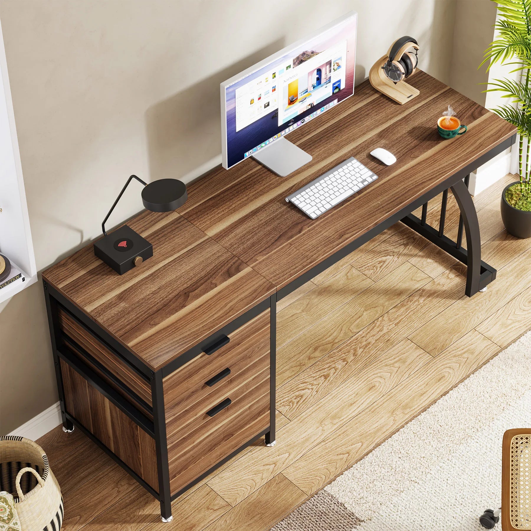 Tribesigns Computer Desk with 3 Drawers, 59-Inch PC Desk with Reversible Drawers, Industrial Study Writing Table Workstation