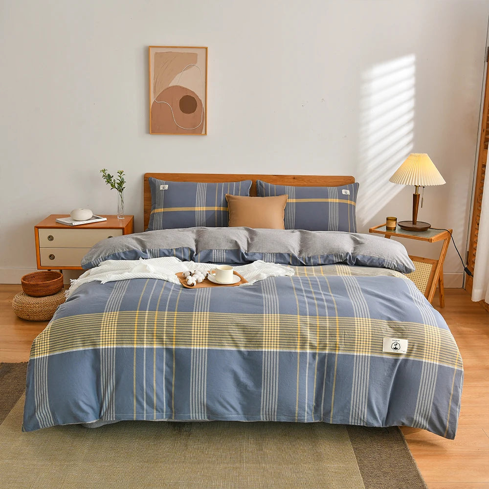 Cotton Duvet Cover Set – Japanese Grid Style (King Size, 220×240)