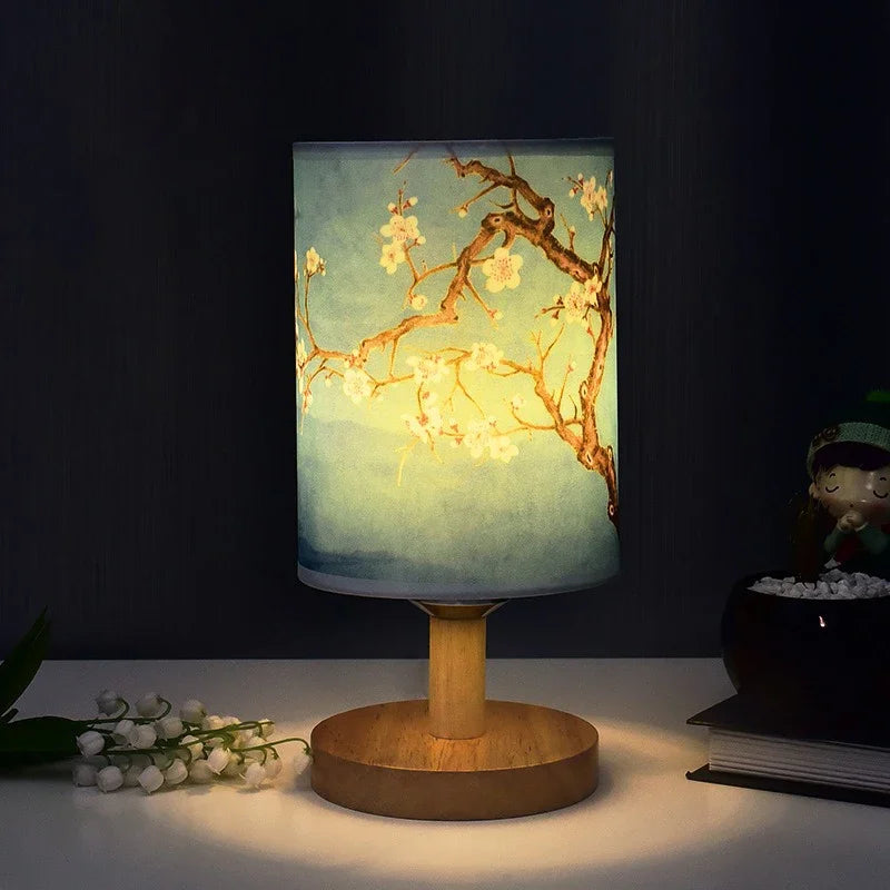 LED Table Lamps Decoration Plum Blossom Desk Dimmable EU Plug Night Light Chinese Style Fabric Simple  Bedroom Bedside Lights