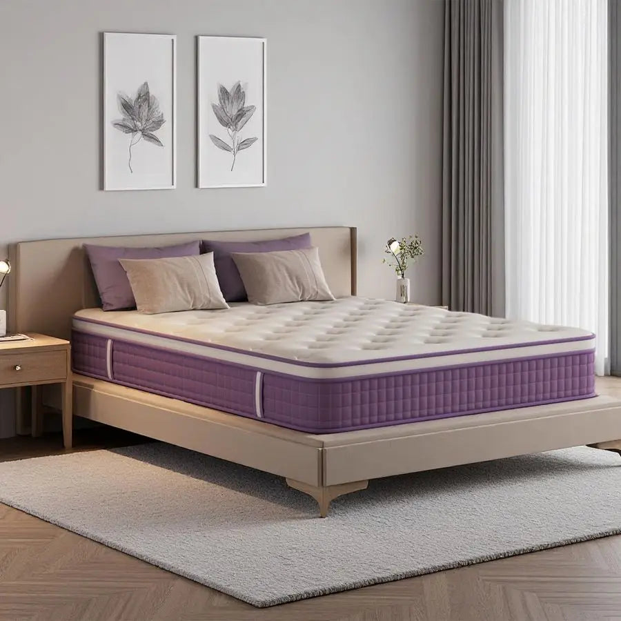 Inch Queen Mattress in a Box, Purple Hybrid Mattress with Gel Memory Foam and Pocket Springs for Motion Isolation, Pressure Reli