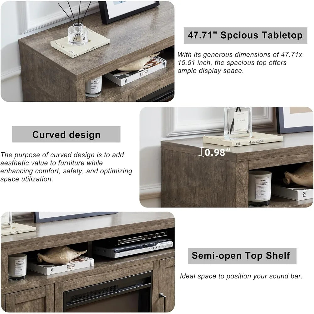 Fireplace TV Stand for TVs Up to 65 Inches, Farmhouse Entertainment Center with 23" Fireplace & LED Lights, Rustic Media Console