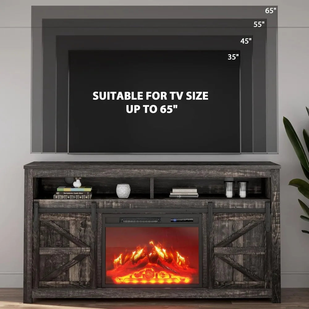 58" Fireplace TV Stand for TVs up to 65", Entertainment Center with Storage, 23" Electric Fireplace Insert Heater with Remote