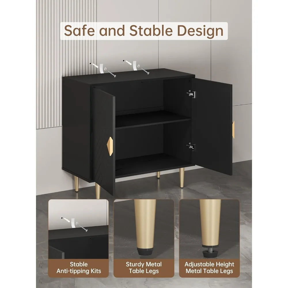 Sideboard Cabinet, 63'' Modern Buffet Cabinet with Storage Set of 2, Credenza with 4 Doors and Adjustable Shelves, Sideboard for