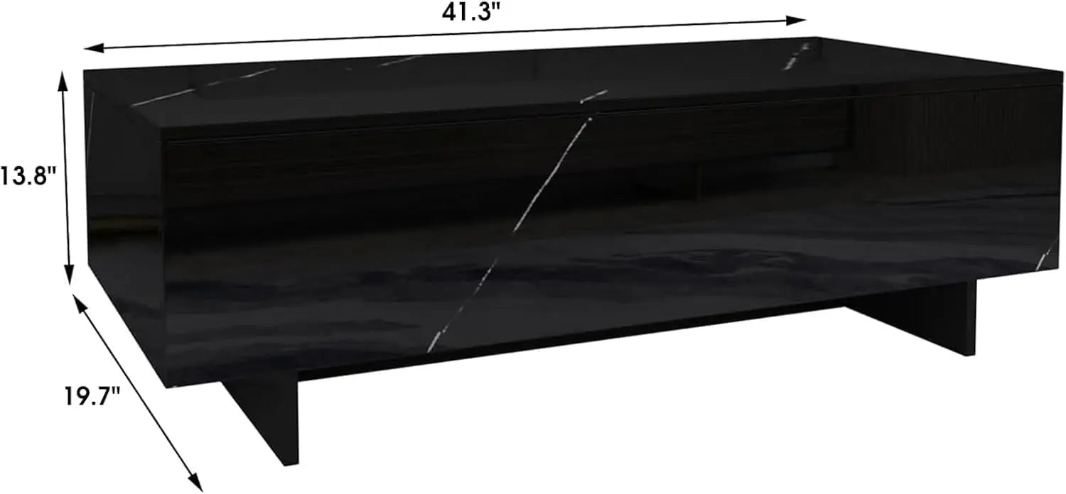 Modern Marble Coffee Table – 41.3” Rectangular High-Gloss Center Table for Living Room