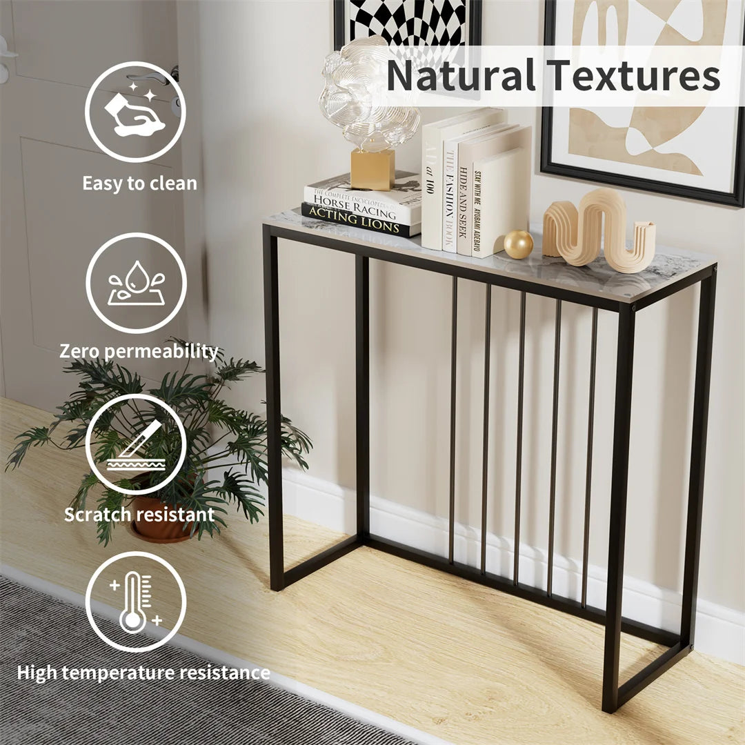 LUVODI Rectangle Console Entry Table Storage Accent Table Behind Sofa for Entryway with Black Metal Frame,