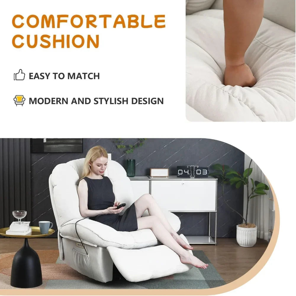 Power Recliner, Swivel Recliner with Massage and Heating, Power Rocking Gliding Recliner Sofa with USB, USB-C Ports