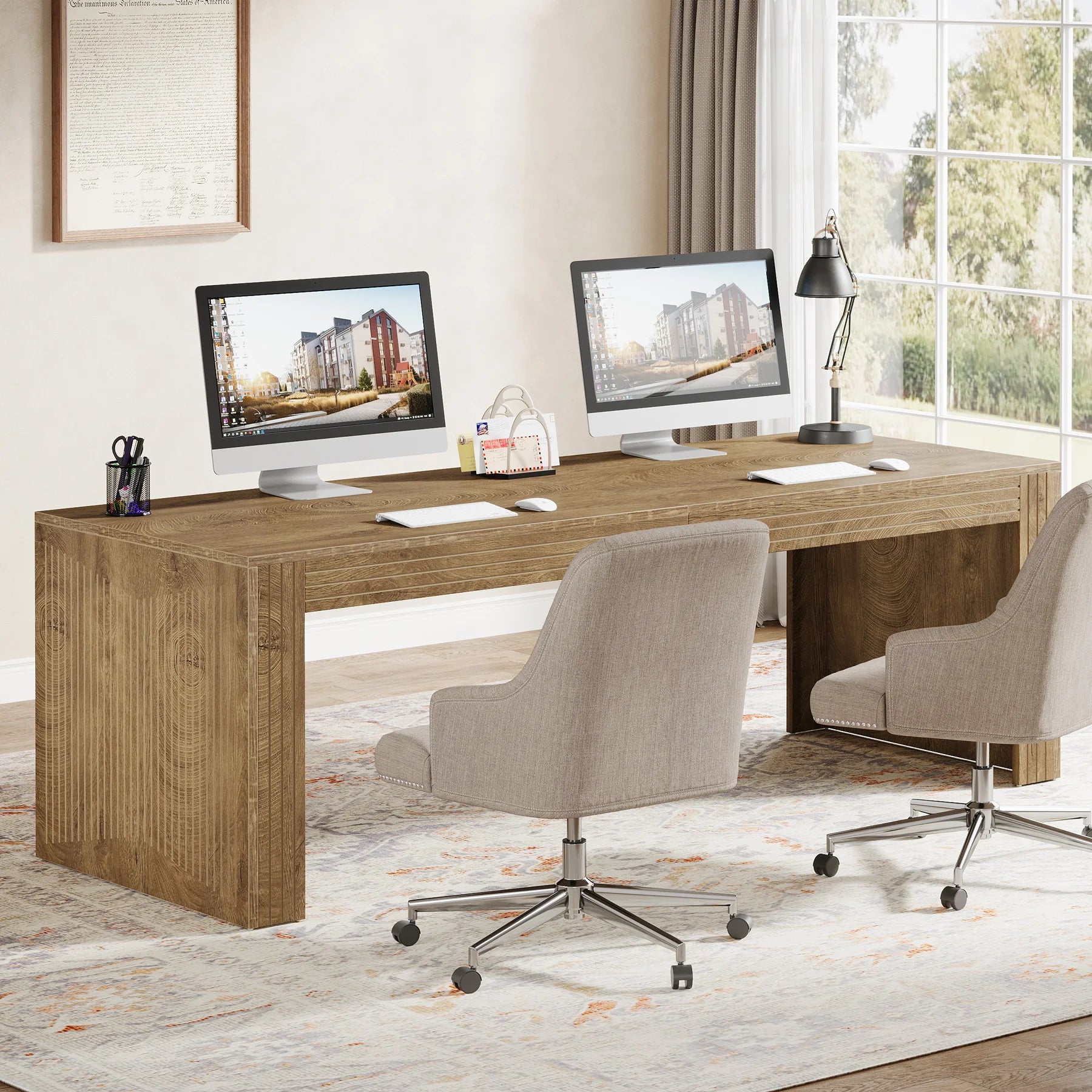 Tribesigns 79-Inch Extra Long Desk, Two Person Double Desk for Home Office, Wooden Long Computer Desk Writing Table for Office