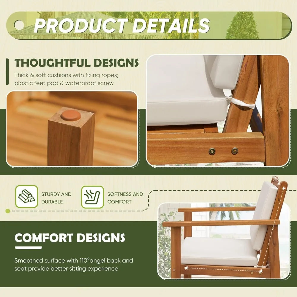 Patio Furniture 4 Piece Outdoor Acacia Wood Patio Conversation Sofa Set with Table & Cushions Porch Furniture for Deck,Balcony