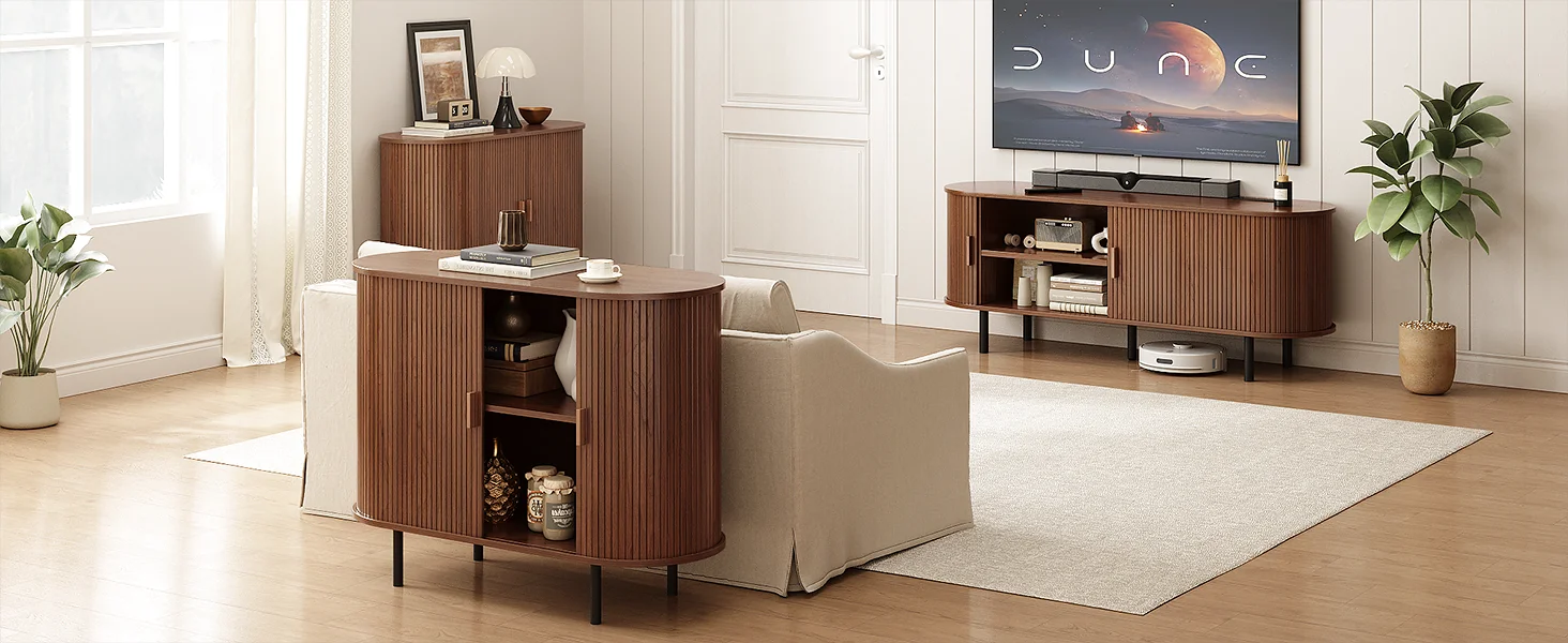 Sideboard Buffet Cabinet with Sliding Door, Storage Cabinet & Adjustable Shelf, Coffee Bar Cabinet Console Table