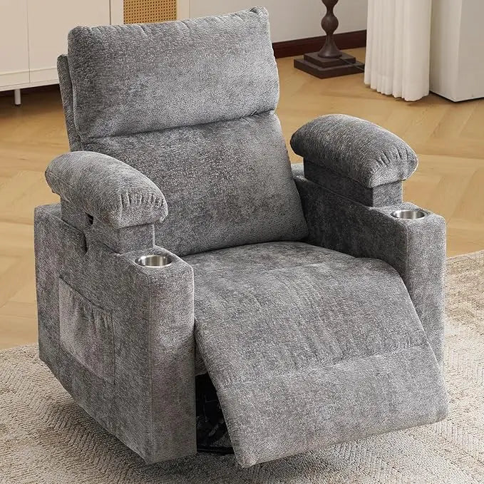 Electric Glider Recliner Rocking Chair Nursery with Adjustable Armrests Power Swivel Recliner for Breastfeeding Comfortable Nurs